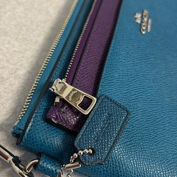 Coach Blue and Purple Saffiano Leather Clutch